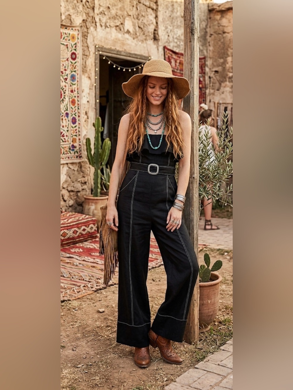 ZARA Black Strapless Linen Blend Belted Jumpsuit size medium - Picture 3 of 16